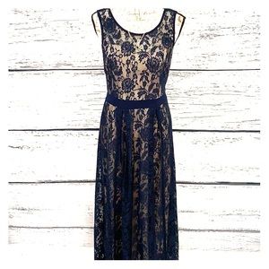 Gorgeous Navy Blue Lace Lined Maxi Dress